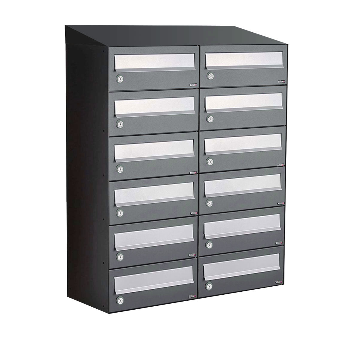 Postkastunit Hive set Antraciet 2-breed x 6-hoog met dak - 40030065_2x6d - Deurbeslag-en-meer.nl