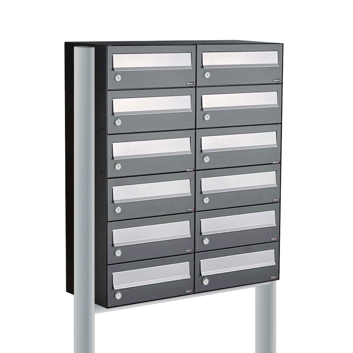 Postkastunit Hive set Antraciet 2-breed x 6-hoog met statief - 40030065_2x6s - Deurbeslag-en-meer.nl