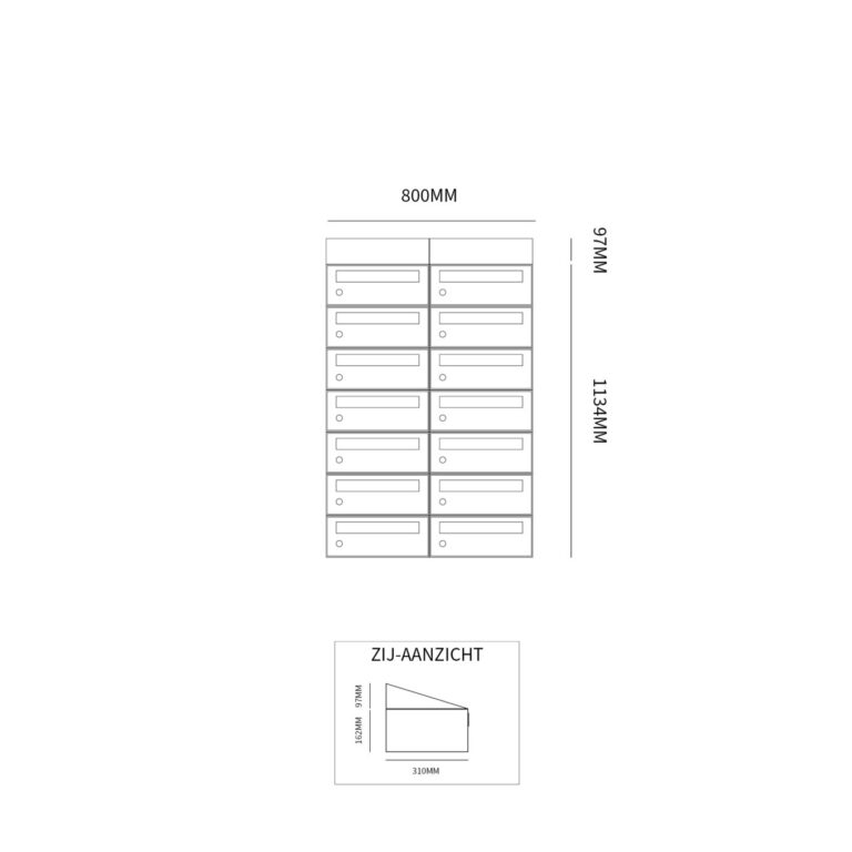 Postkastunit Hive set Antraciet 2-breed x 7-hoog met dak - 40030065_2x7d - Deurbeslag-en-meer.nl