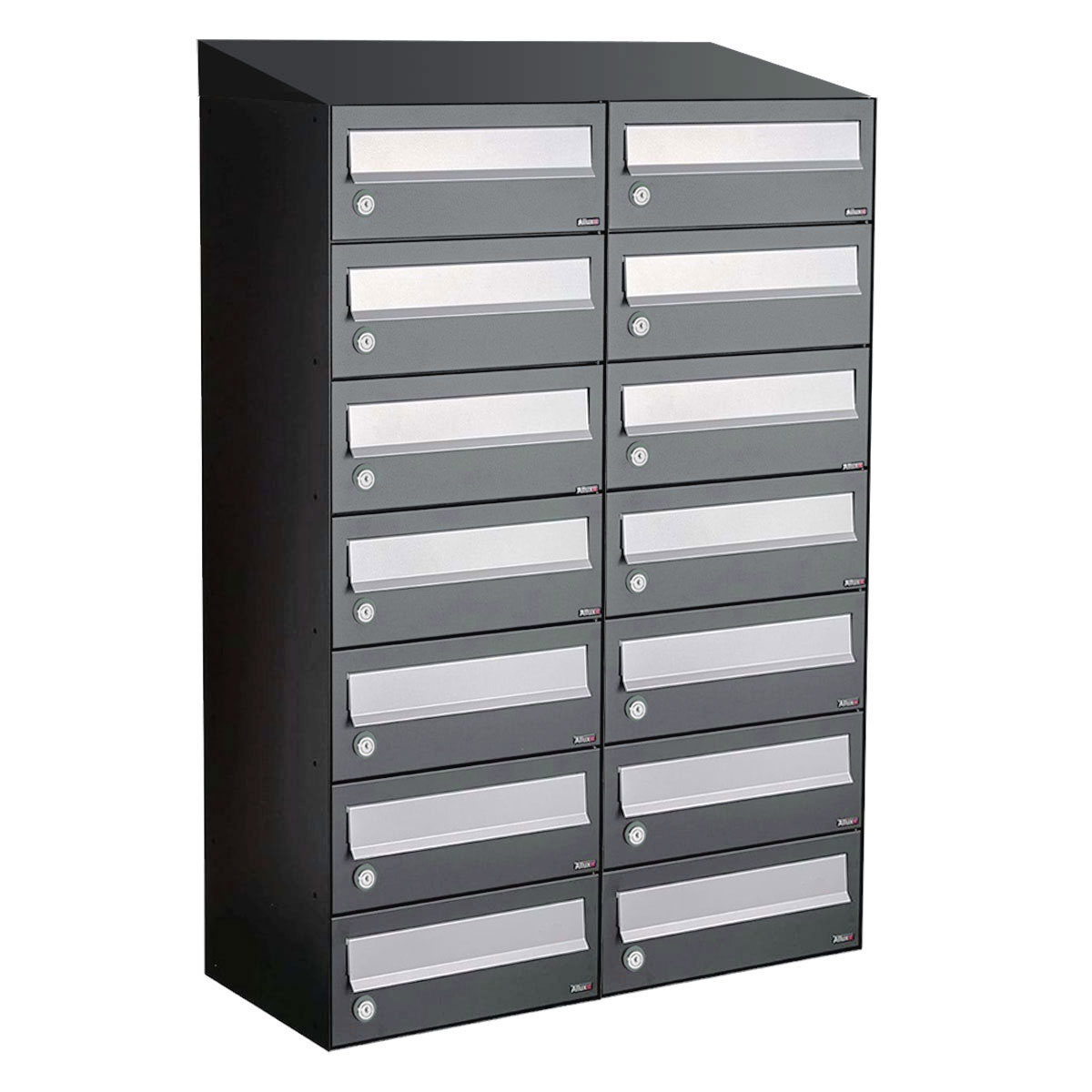 Postkastunit Hive set Antraciet 2-breed x 7-hoog met dak - 40030065_2x7d - Deurbeslag-en-meer.nl