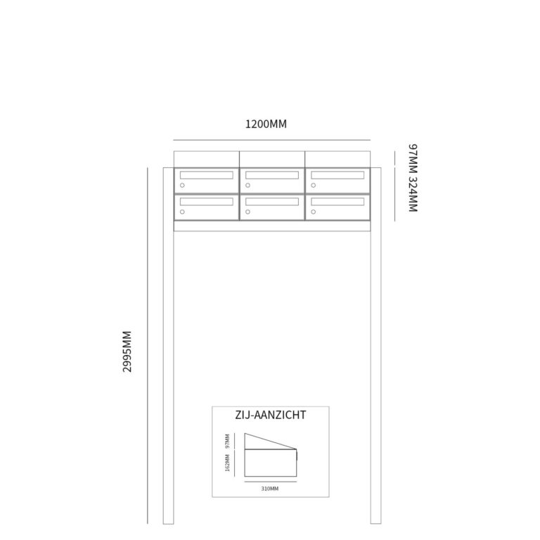 Postkastunit Hive set Antraciet 3-breed x 2-hoog met dak en statief - 40030065_3x2ds - Deurbeslag-en-meer.nl