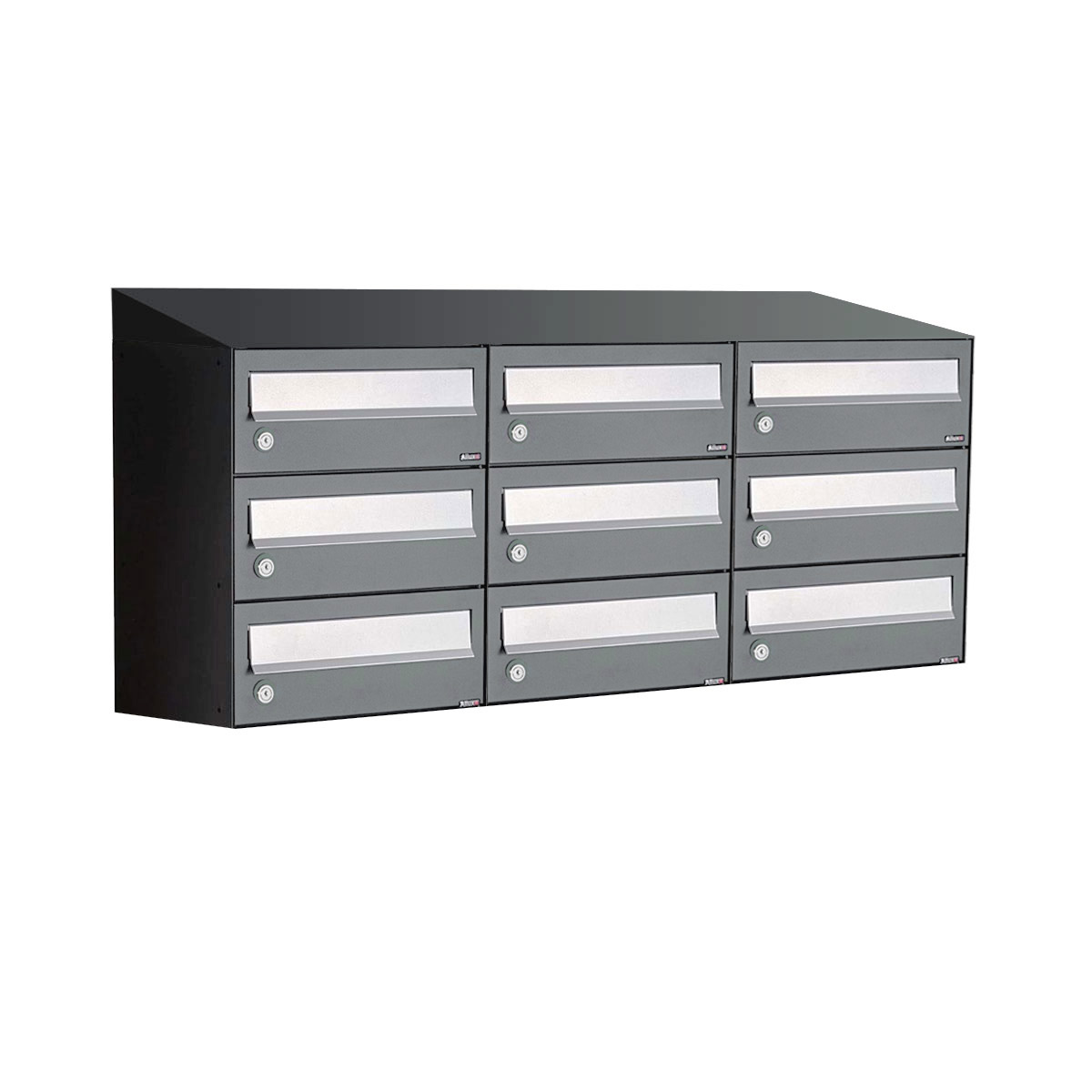 Postkastunit Hive set Antraciet 3-breed x 3-hoog met dak - 40030065_3x3d - Deurbeslag-en-meer.nl