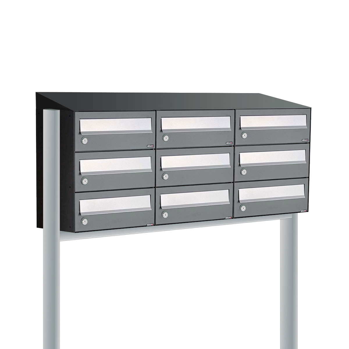 Postkastunit Hive set Antraciet 3-breed x 3-hoog met dak en statief - 40030065_3x3ds - Deurbeslag-en-meer.nl