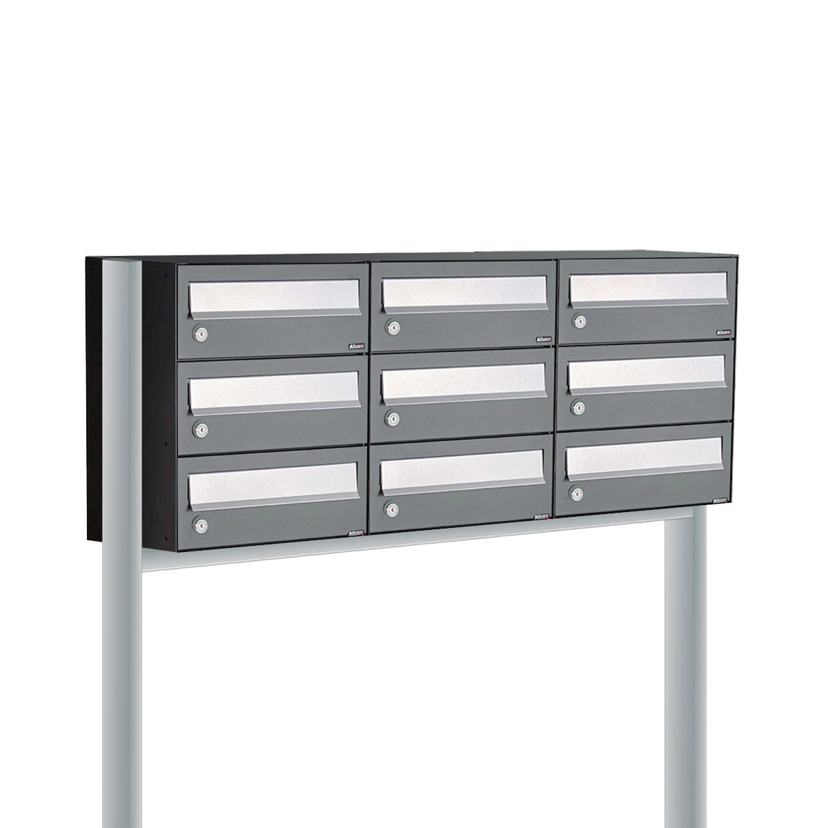 Postkastunit Hive set Antraciet 3-breed x 3-hoog met statief - 40030065_3x3s - Deurbeslag-en-meer.nl