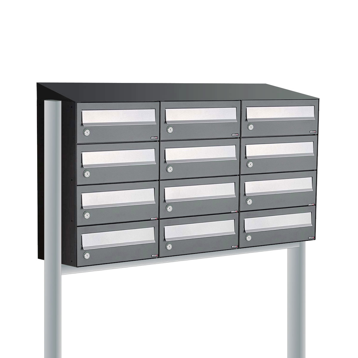 Postkastunit Hive set Antraciet 3-breed x 4-hoog met dak en statief - 40030065_3x4ds - Deurbeslag-en-meer.nl