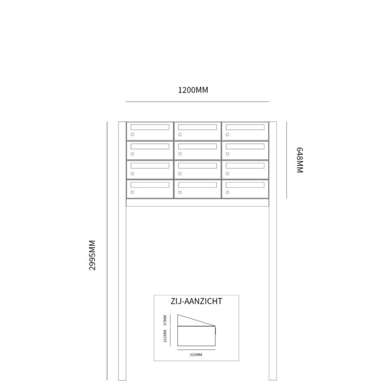 Postkastunit Hive set Antraciet 3-breed x 4-hoog met statief - 40030065_3x4s - Deurbeslag-en-meer.nl