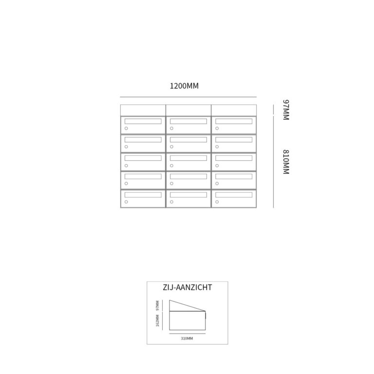 Postkastunit Hive set Antraciet 3-breed x 5-hoog met dak - 40030065_3x5d - Deurbeslag-en-meer.nl