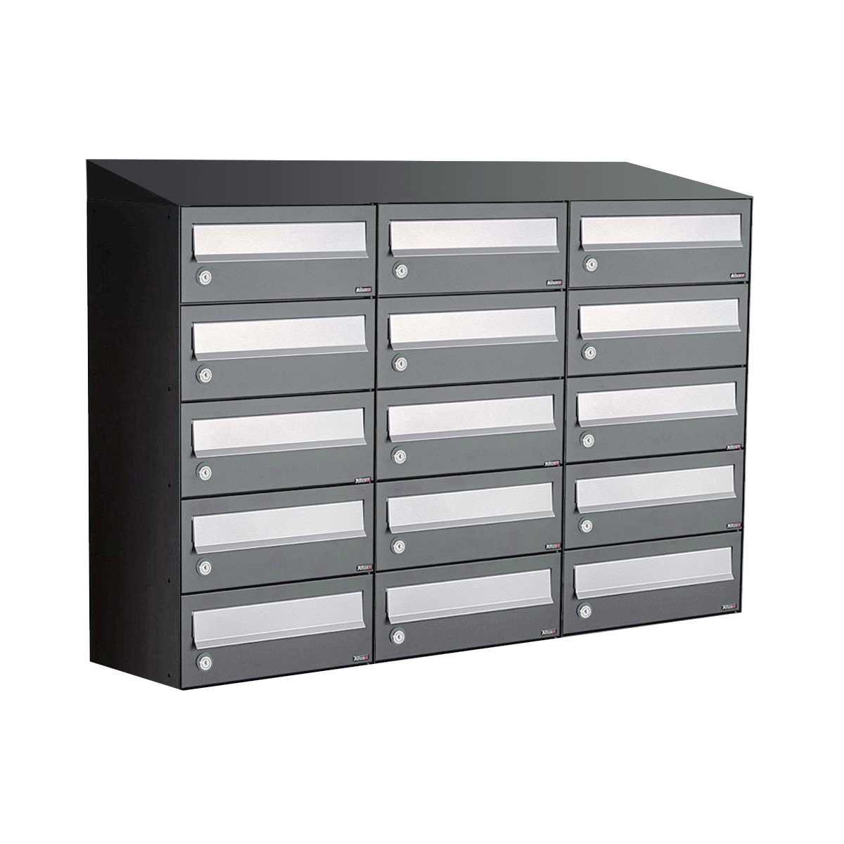 Postkastunit Hive set Antraciet 3-breed x 5-hoog met dak - 40030065_3x5d - Deurbeslag-en-meer.nl