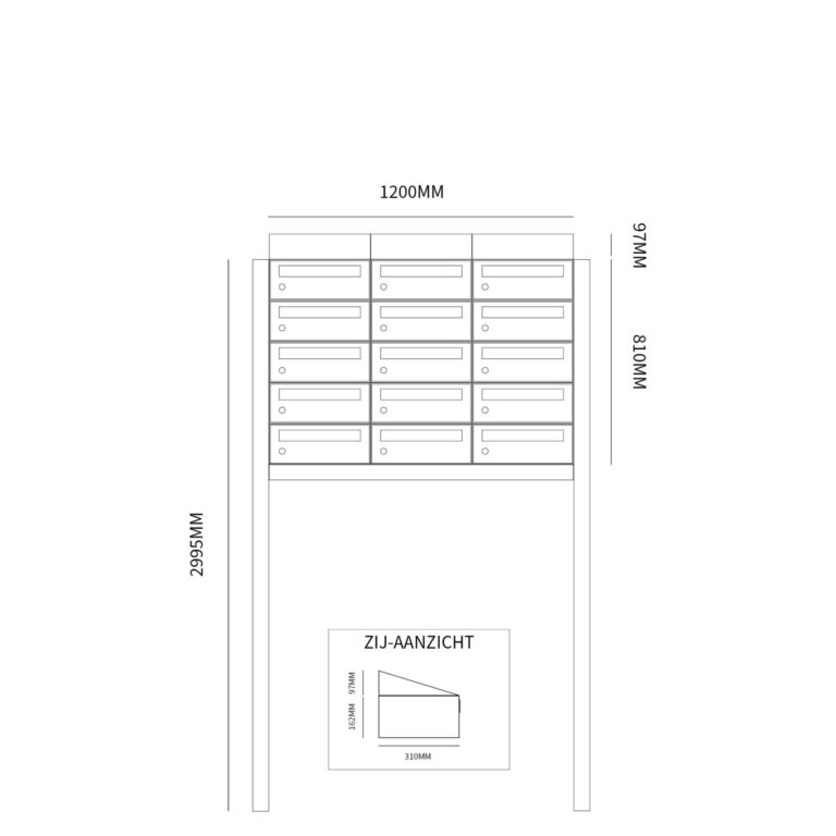 Postkastunit Hive set Antraciet 3-breed x 5-hoog met dak en statief - 40030065_3x5ds - Deurbeslag-en-meer.nl