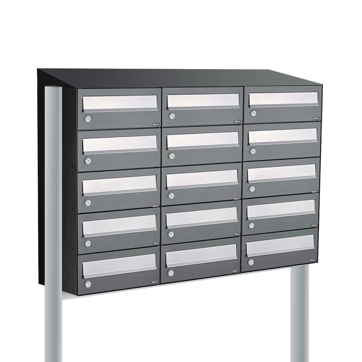 Postkastunit Hive set Antraciet 3-breed x 5-hoog met dak en statief - 40030065_3x5ds - Deurbeslag-en-meer.nl