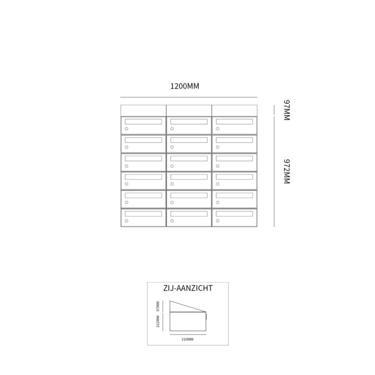 Postkastunit Hive set Antraciet 3-breed x 6-hoog met dak - 40030065_3x6d - Deurbeslag-en-meer.nl