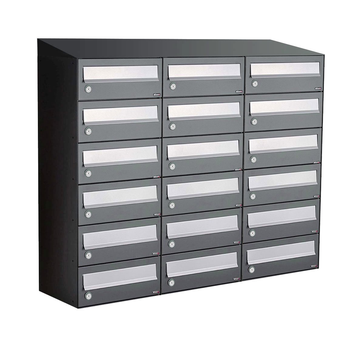 Postkastunit Hive set Antraciet 3-breed x 6-hoog met dak - 40030065_3x6d - Deurbeslag-en-meer.nl