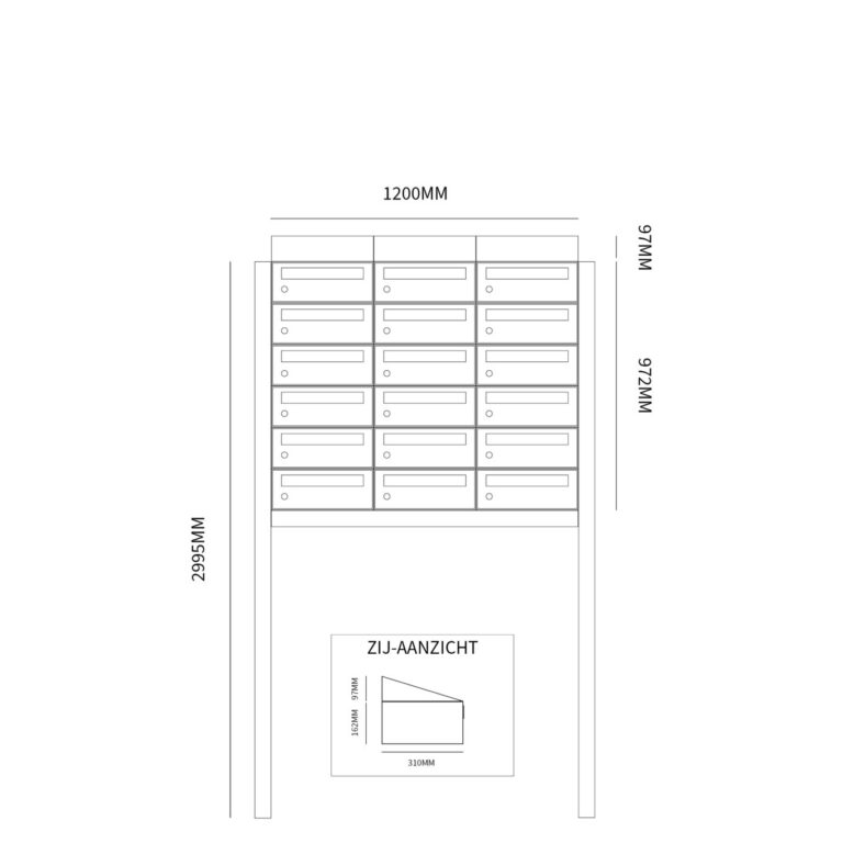 Postkastunit Hive set Antraciet 3-breed x 6-hoog met dak en statief - 40030065_3x6ds - Deurbeslag-en-meer.nl