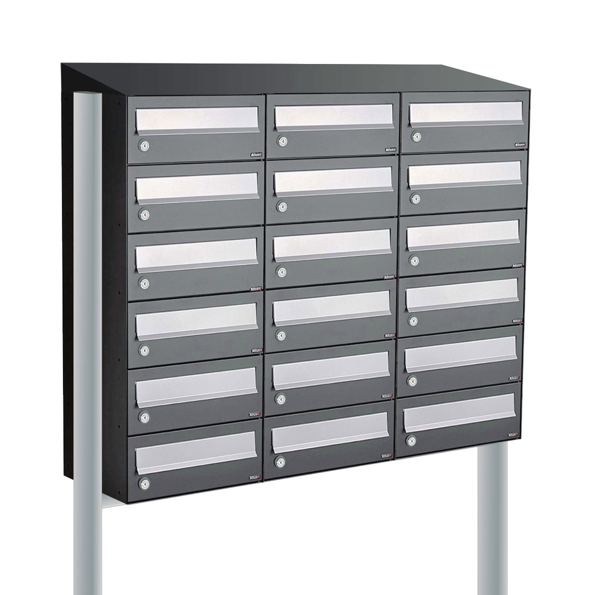 Postkastunit Hive set Antraciet 3-breed x 6-hoog met dak en statief - 40030065_3x6ds - Deurbeslag-en-meer.nl