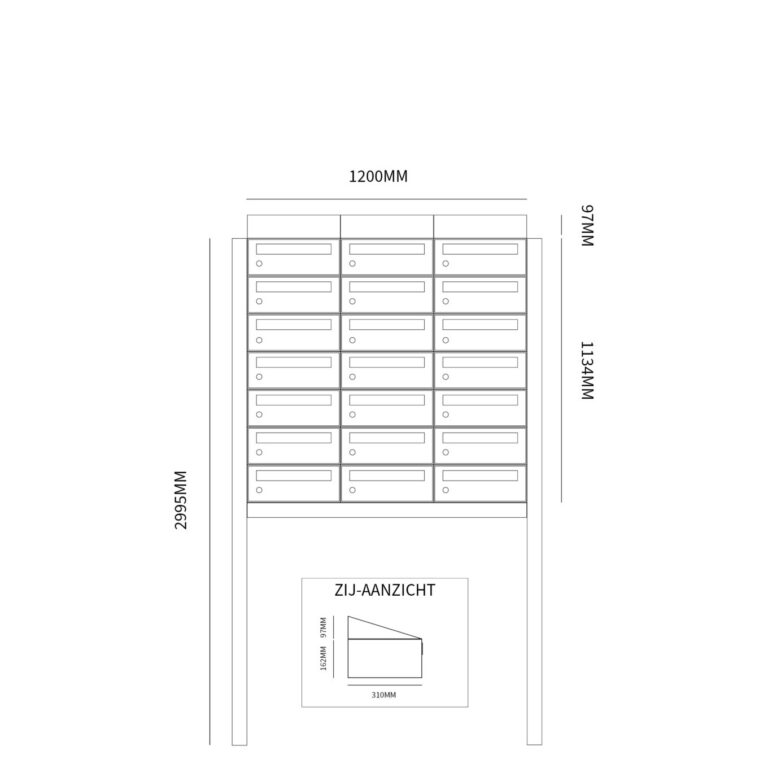 Postkastunit Hive set Antraciet 3-breed x 7-hoog met dak en statief - 40030065_3x7ds - Deurbeslag-en-meer.nl