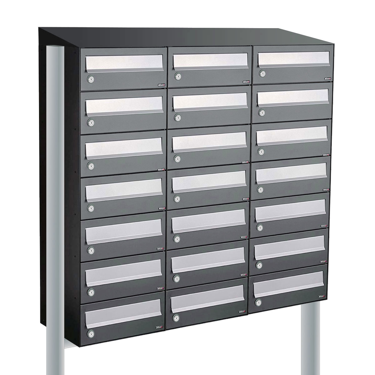 Postkastunit Hive set Antraciet 3-breed x 7-hoog met dak en statief - 40030065_3x7ds - Deurbeslag-en-meer.nl