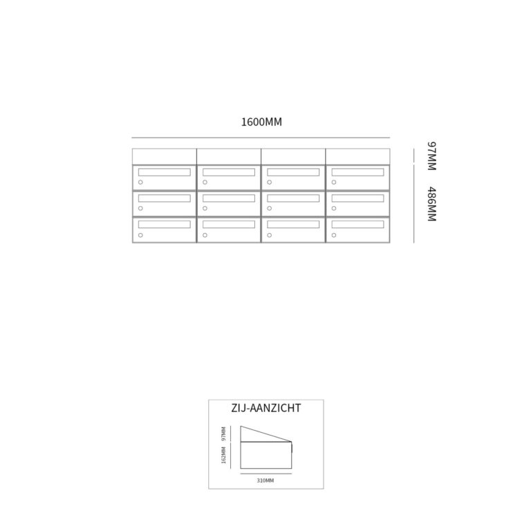 Postkastunit Hive set Antraciet 4-breed x 3-hoog met dak - 40030065_4x3d - Deurbeslag-en-meer.nl