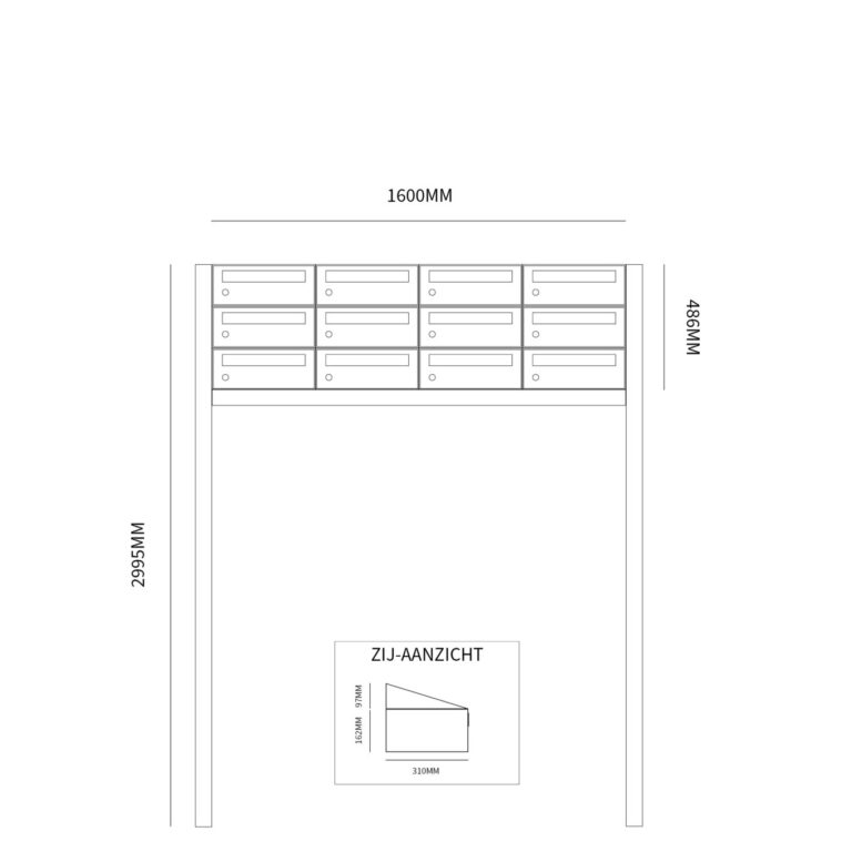 Postkastunit Hive set Antraciet 4-breed x 3-hoog met statief - 40030065_4x3s - Deurbeslag-en-meer.nl