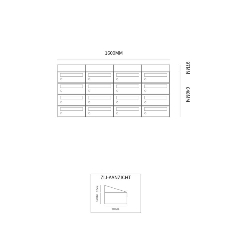 Postkastunit Hive set Antraciet 4-breed x 4-hoog met dak - 40030065_4x4d - Deurbeslag-en-meer.nl