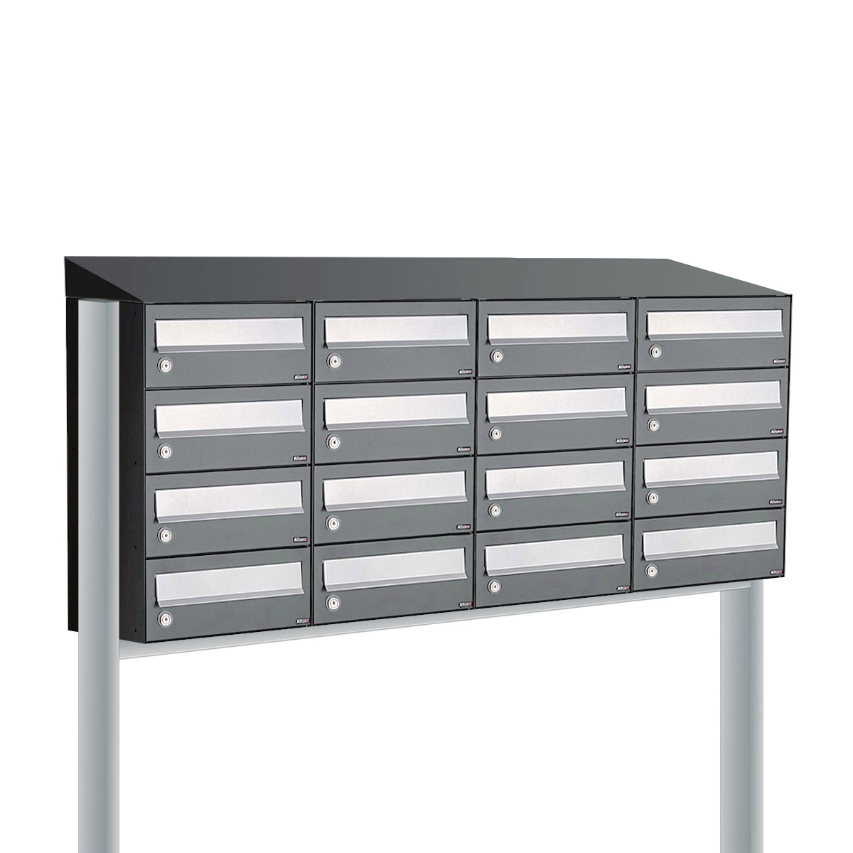 Postkastunit Hive set Antraciet 4-breed x 4-hoog met dak en statief - 40030065_4x4ds - Deurbeslag-en-meer.nl