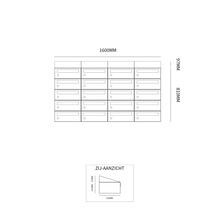 Postkastunit Hive set Antraciet 4-breed x 5-hoog met dak - 40030065_4x5d - Deurbeslag-en-meer.nl