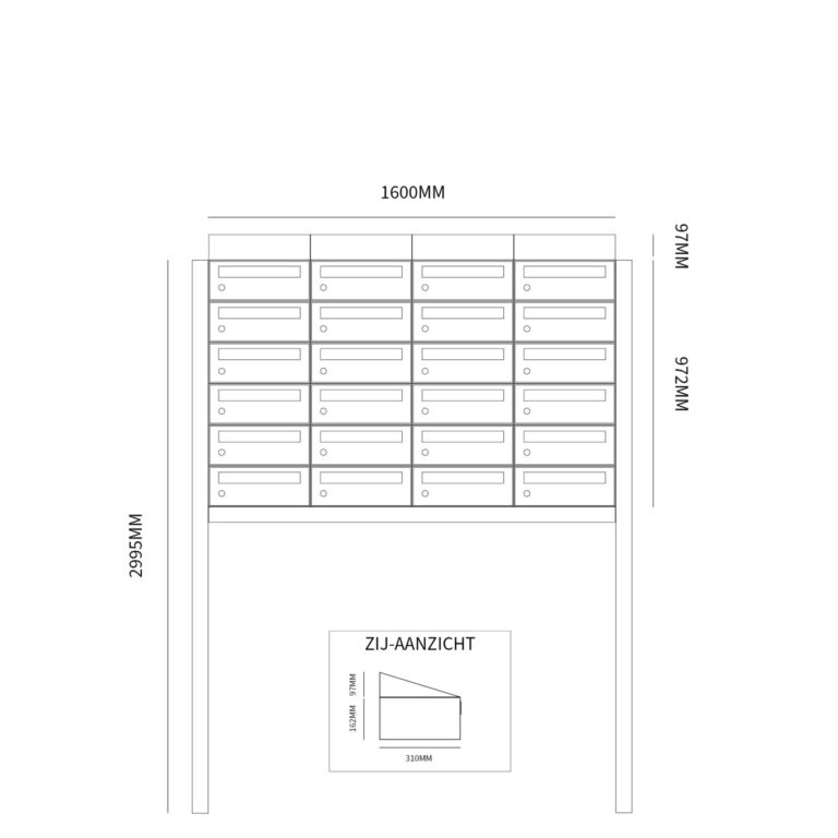 Postkastunit Hive set Antraciet 4-breed x 6-hoog met dak en statief - 40030065_4x6ds - Deurbeslag-en-meer.nl