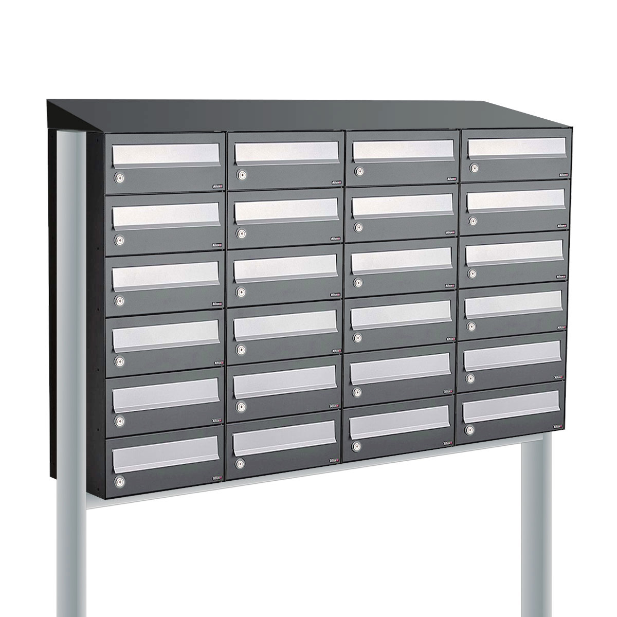 Postkastunit Hive set Antraciet 4-breed x 6-hoog met dak en statief - 40030065_4x6ds - Deurbeslag-en-meer.nl