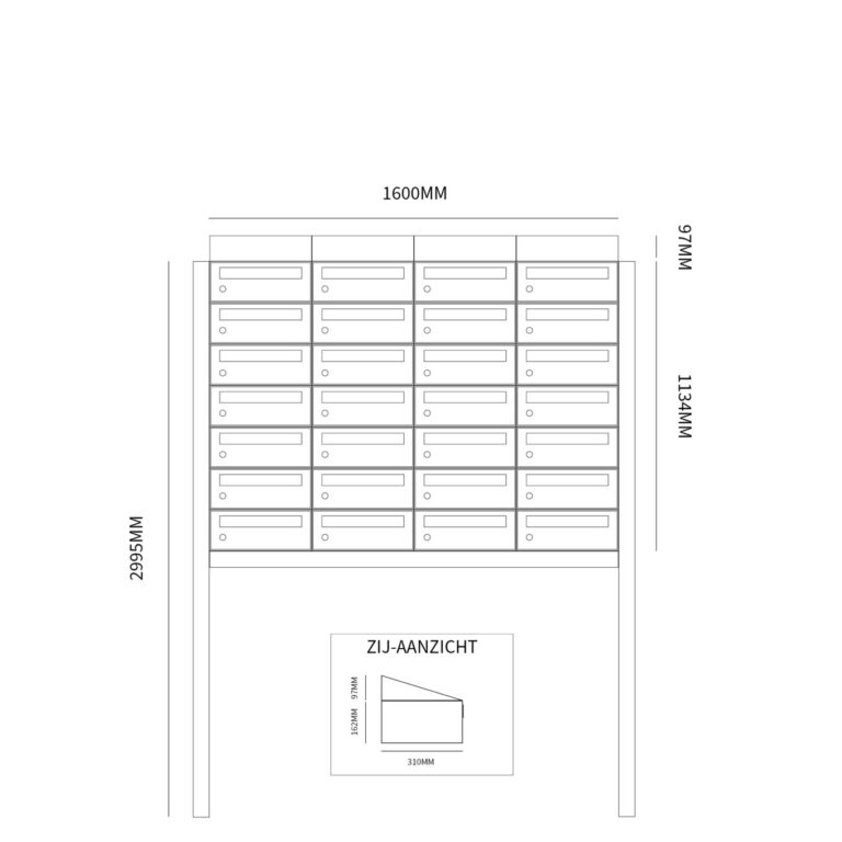 Postkastunit Hive set Antraciet 4-breed x 7-hoog met dak en statief - 40030065_4x7ds - Deurbeslag-en-meer.nl