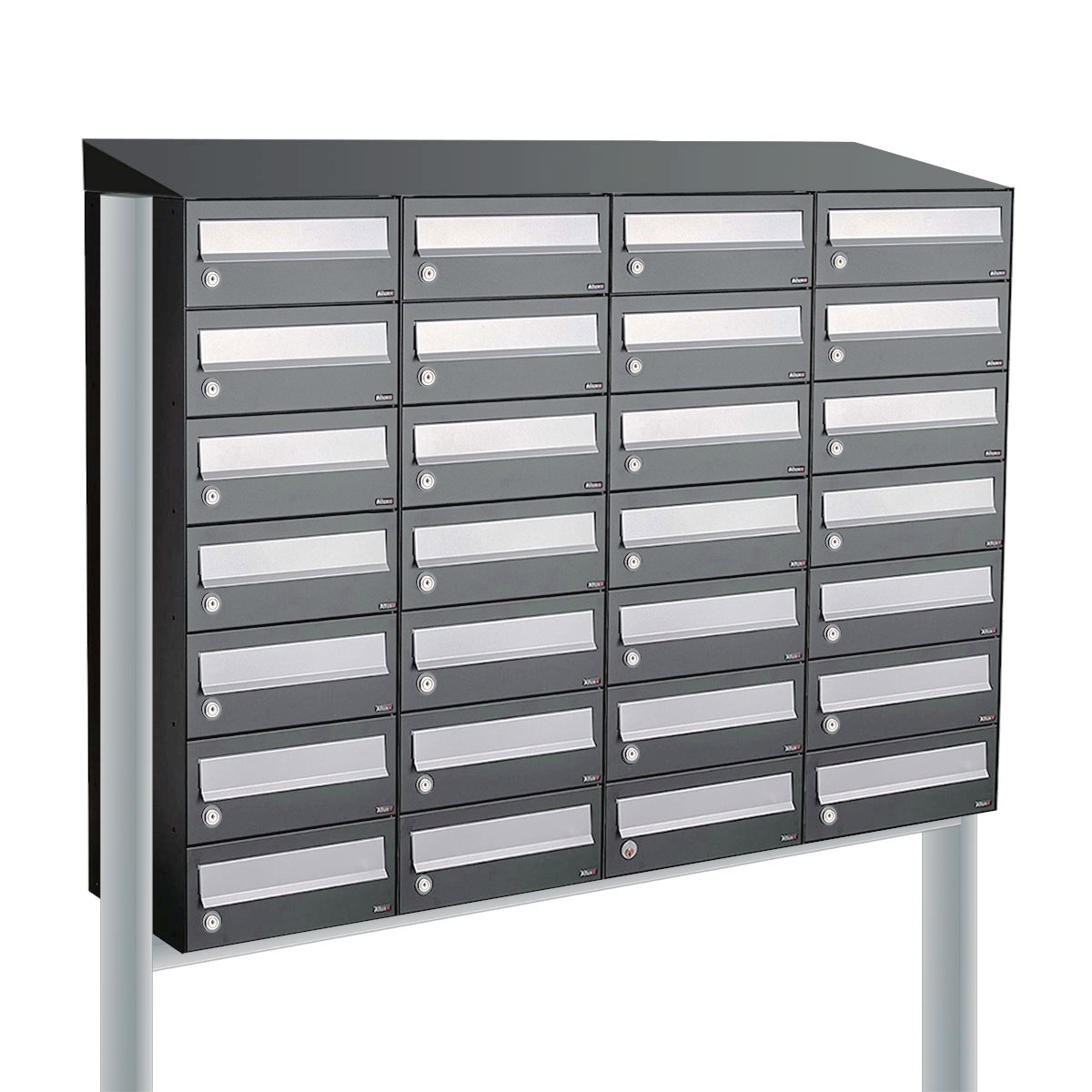 Postkastunit Hive set Antraciet 4-breed x 7-hoog met dak en statief - 40030065_4x7ds - Deurbeslag-en-meer.nl