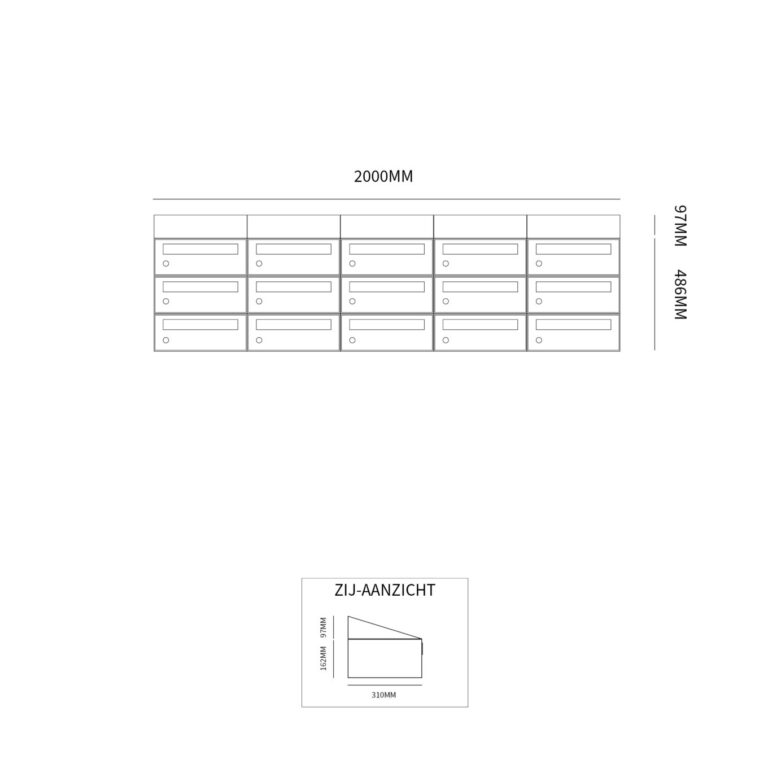 Postkastunit Hive set Antraciet 5-breed x 3-hoog met dak - 40030065_5x3d - Deurbeslag-en-meer.nl