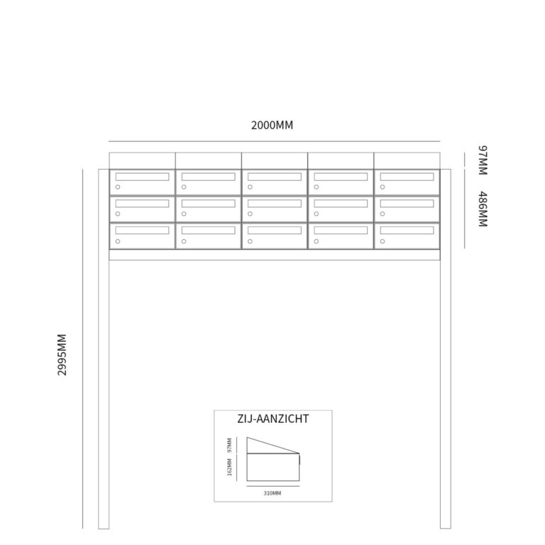 Postkastunit Hive set Antraciet 5-breed x 3-hoog met dak en statief - 40030065_5x3ds - Deurbeslag-en-meer.nl