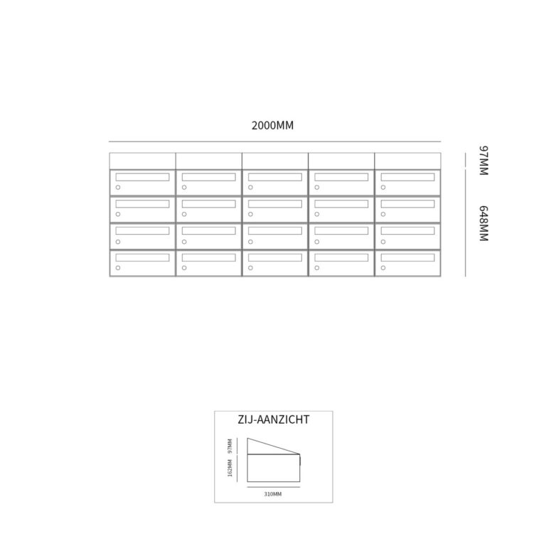 Postkastunit Hive set Antraciet 5-breed x 4-hoog met dak - 40030065_5x4d - Deurbeslag-en-meer.nl