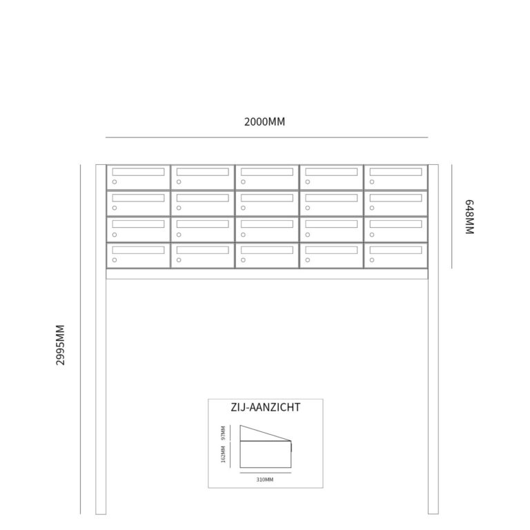 Postkastunit Hive set Antraciet 5-breed x 4-hoog met statief - 40030065_5x4s - Deurbeslag-en-meer.nl