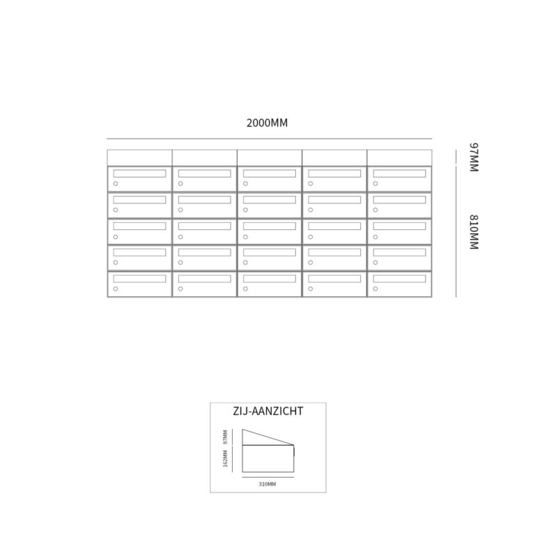 Postkastunit Hive set Antraciet 5-breed x 5-hoog met dak - 40030065_5x5d - Deurbeslag-en-meer.nl