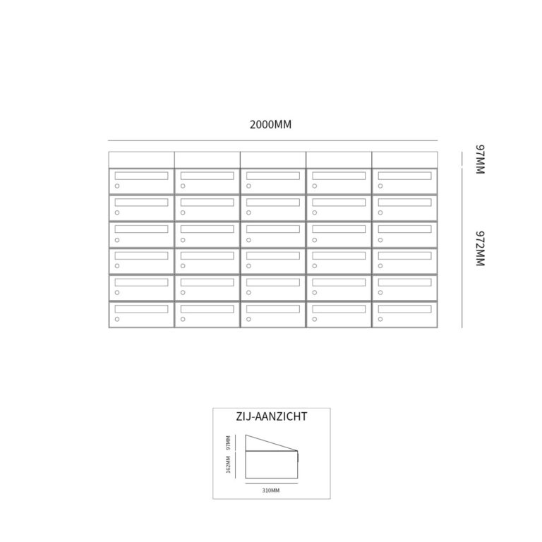 Postkastunit Hive set Antraciet 5-breed x 6-hoog met dak - 40030065_5x6d - Deurbeslag-en-meer.nl