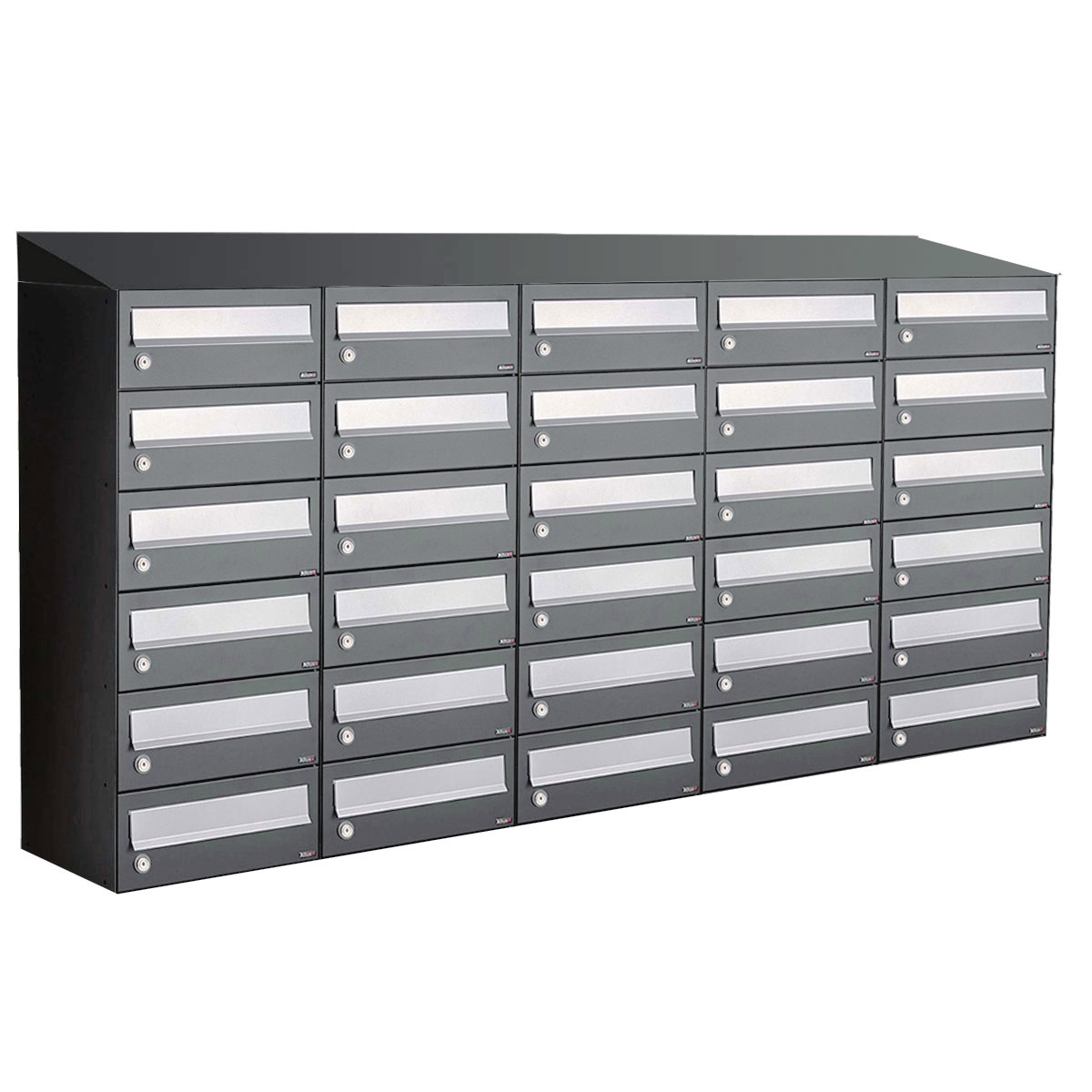 Postkastunit Hive set Antraciet 5-breed x 6-hoog met dak - 40030065_5x6d - Deurbeslag-en-meer.nl