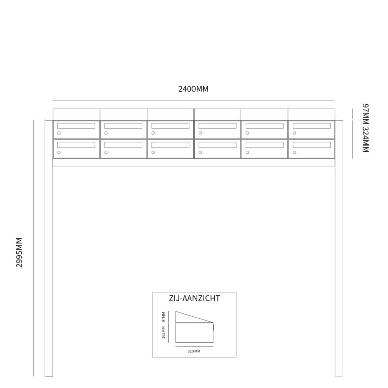 Postkastunit Hive set Antraciet 6-breed x 2-hoog met dak en statief - 40030065_6x2ds - Deurbeslag-en-meer.nl