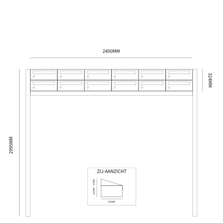 Postkastunit Hive set Antraciet 6-breed x 2-hoog met statief - 40030065_6x2s - Deurbeslag-en-meer.nl