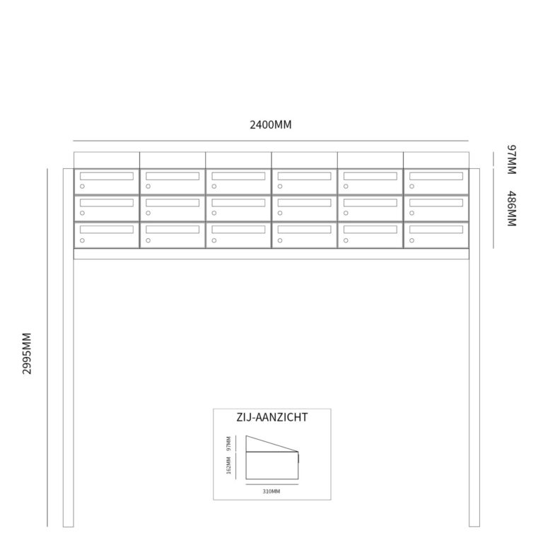 Postkastunit Hive set Antraciet 6-breed x 3-hoog met dak en statief - 40030065_6x3ds - Deurbeslag-en-meer.nl