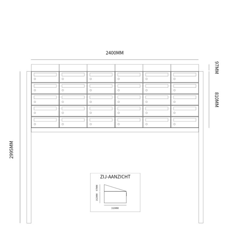 Postkastunit Hive set Antraciet 6-breed x 5-hoog met dak en statief - 40030065_6x5ds - Deurbeslag-en-meer.nl