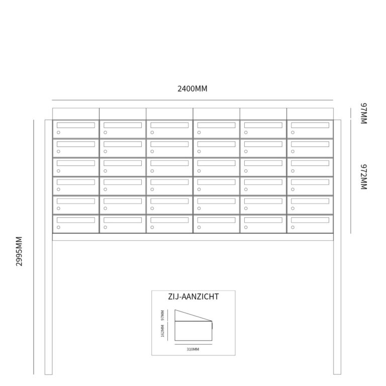 Postkastunit Hive set Antraciet 6-breed x 6-hoog met dak en statief - 40030065_6x6ds - Deurbeslag-en-meer.nl