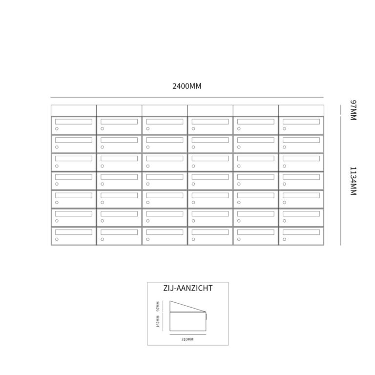 Postkastunit Hive set Antraciet 6-breed x 7-hoog met dak - 40030065_6x7d - Deurbeslag-en-meer.nl