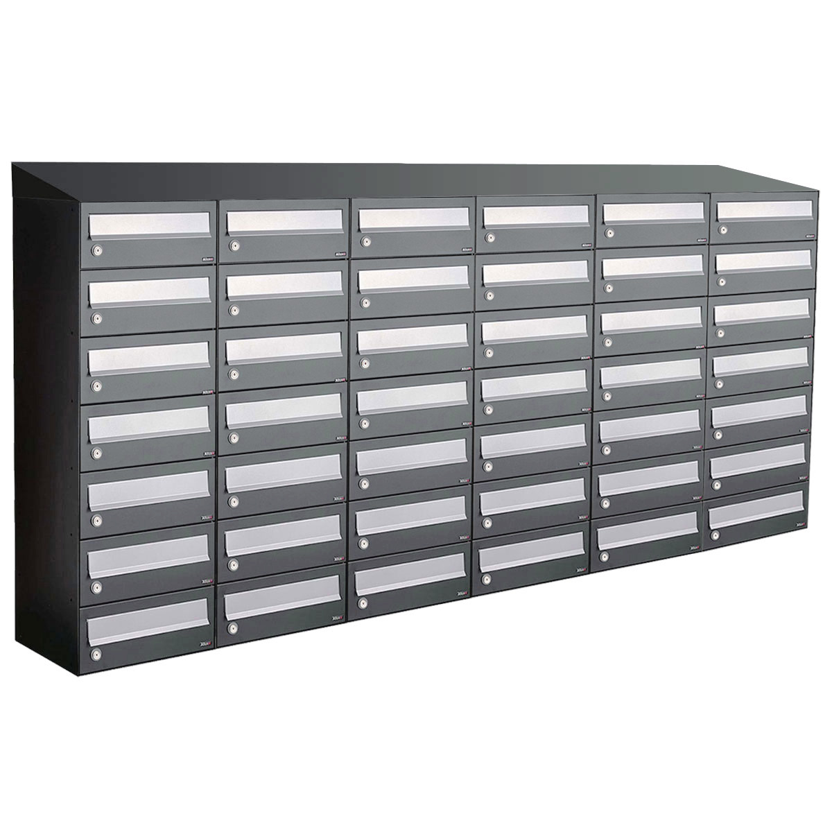 Postkastunit Hive set Antraciet 6-breed x 7-hoog met dak - 40030065_6x7d - Deurbeslag-en-meer.nl