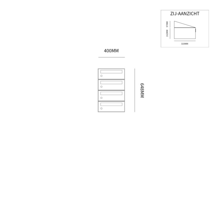 Postkastunit Hive set Zwart 1-breed x 4-hoog - 40030070_1x4 - Deurbeslag-en-meer.nl