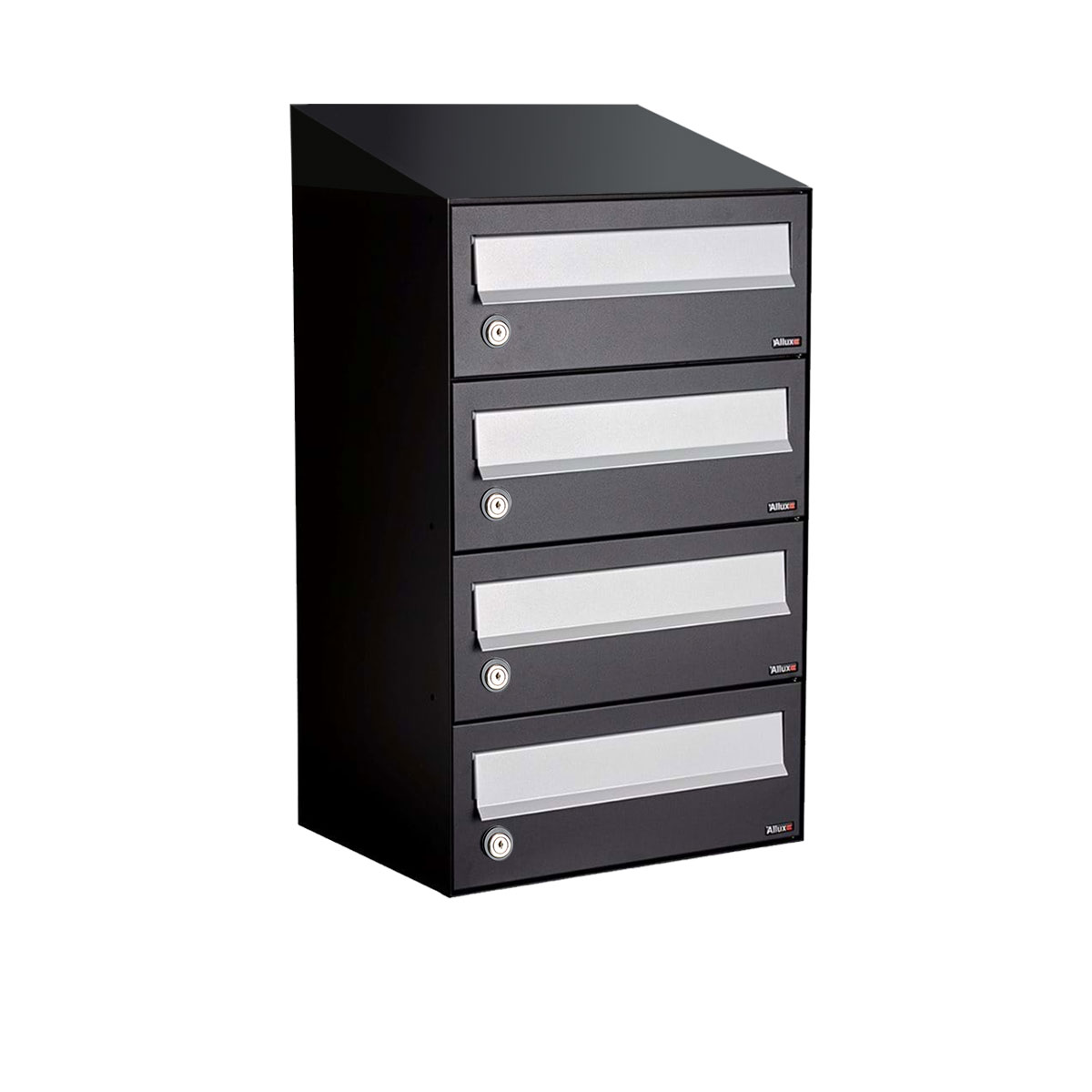 Postkastunit Hive set Zwart 1-breed x 4-hoog met dak - 40030070_1x4d - Deurbeslag-en-meer.nl