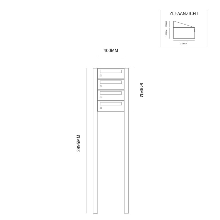 Postkastunit Hive set Zwart 1-breed x 4-hoog met statief - 40030070_1x4s - Deurbeslag-en-meer.nl