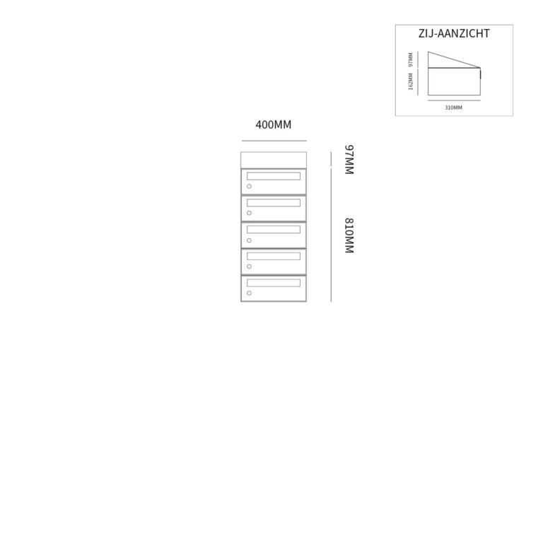 Postkastunit Hive set Zwart 1-breed x 5-hoog met dak - 40030070_1x5d - Deurbeslag-en-meer.nl