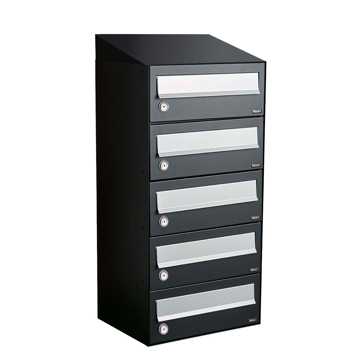 Postkastunit Hive set Zwart 1-breed x 5-hoog met dak - 40030070_1x5d - Deurbeslag-en-meer.nl