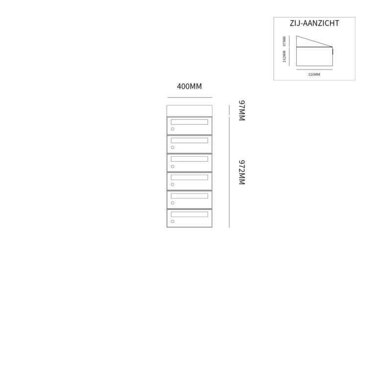 Postkastunit Hive set Zwart 1-breed x 6-hoog met dak - 40030070_1x6d - Deurbeslag-en-meer.nl