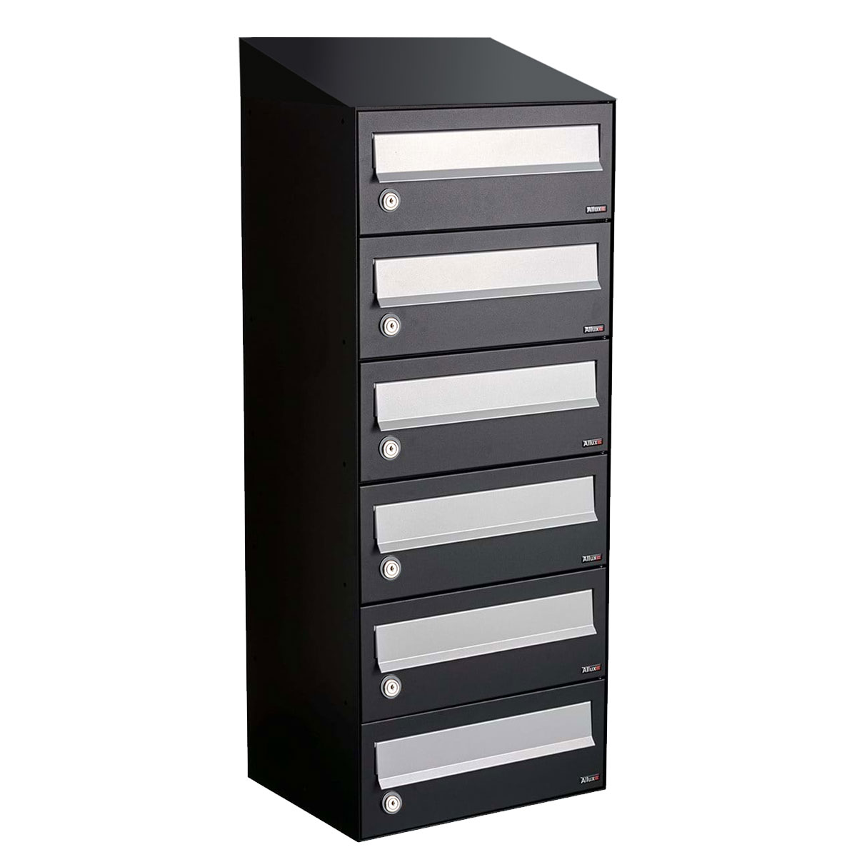 Postkastunit Hive set Zwart 1-breed x 6-hoog met dak - 40030070_1x6d - Deurbeslag-en-meer.nl